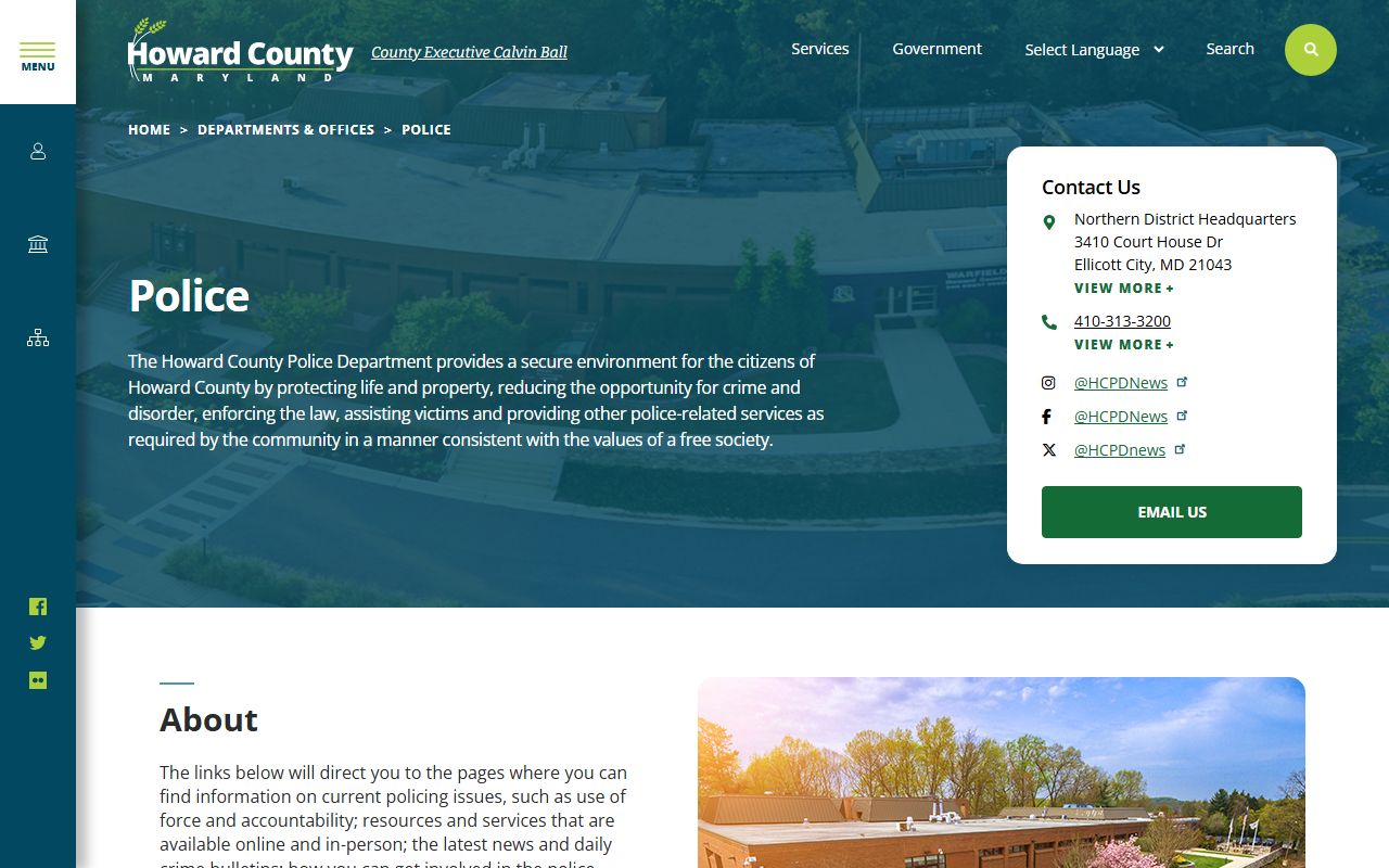 Howard County Police Department website for Columbia booking reports