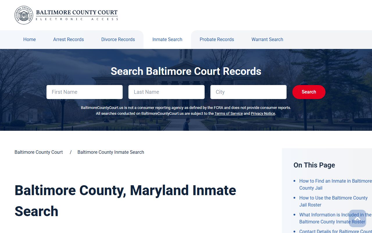 Baltimore County Circuit Court in Towson for booking reports
