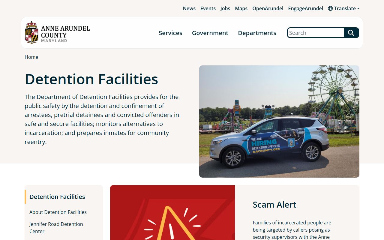 Anne Arundel County detention facilities portal for booking reports