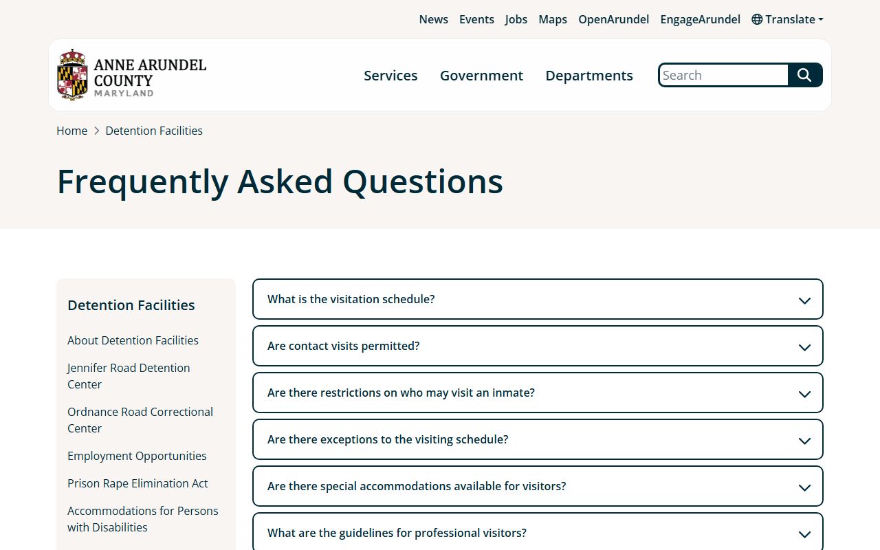 Anne Arundel County detention frequently asked questions about booking reports
