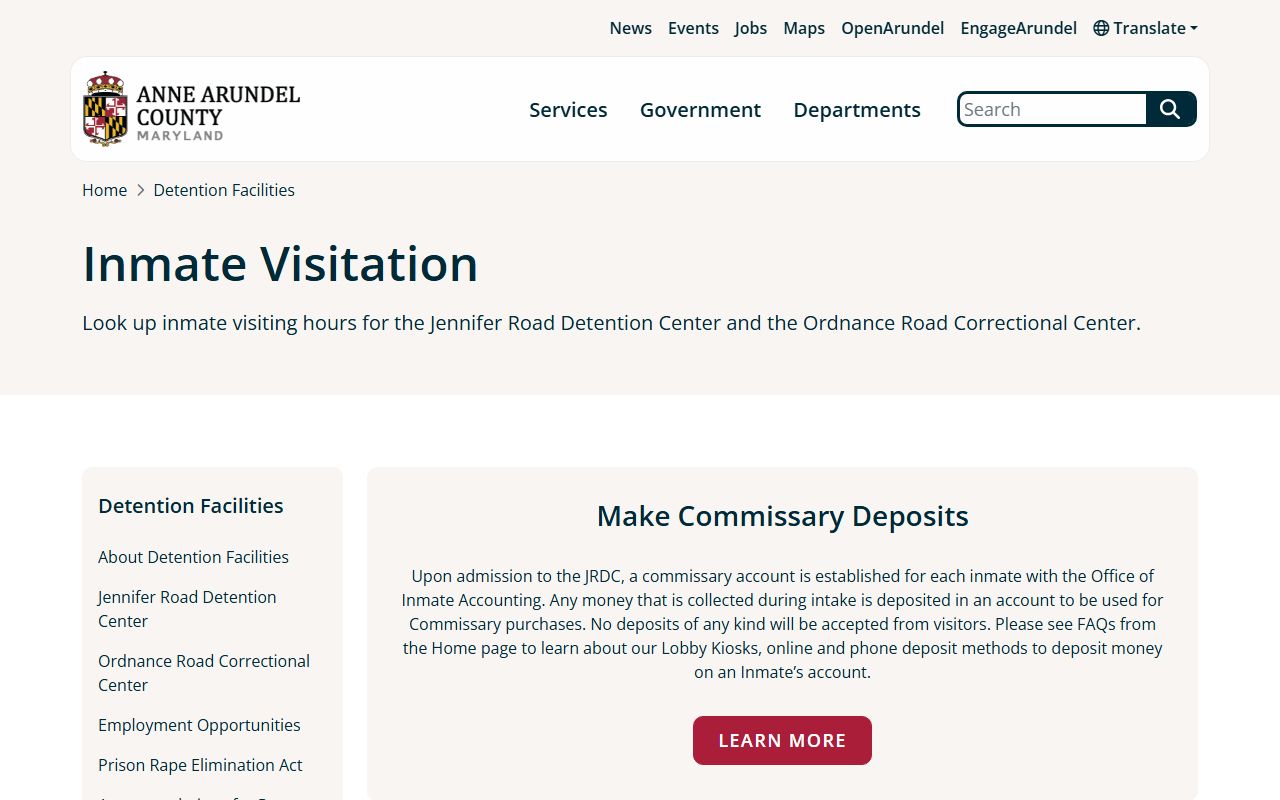 Anne Arundel County inmate visitation rules and booking reports