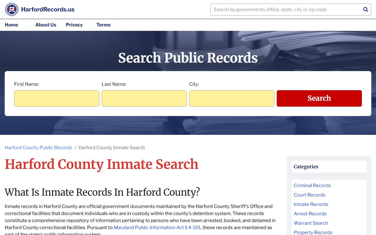 Harford County Sheriff inmate search and booking reports page
