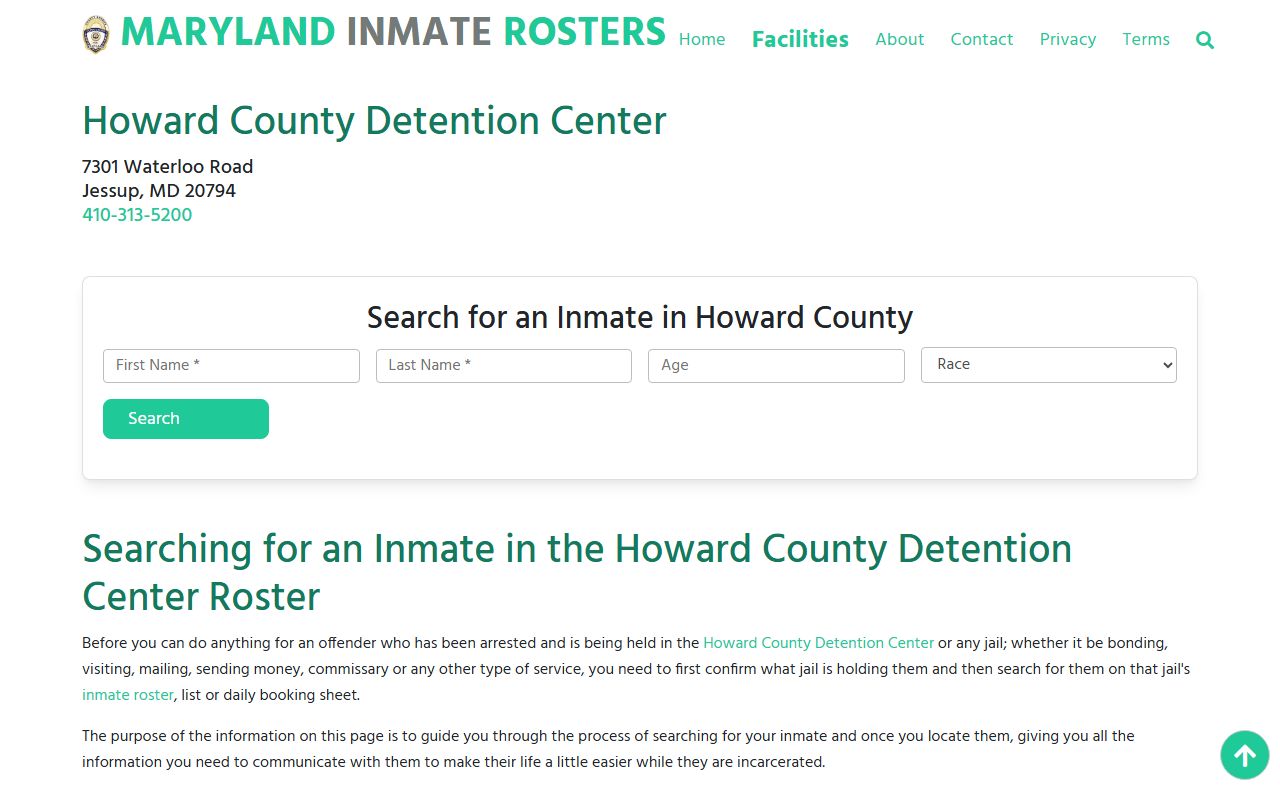 Howard County booking reports information page and public records portal