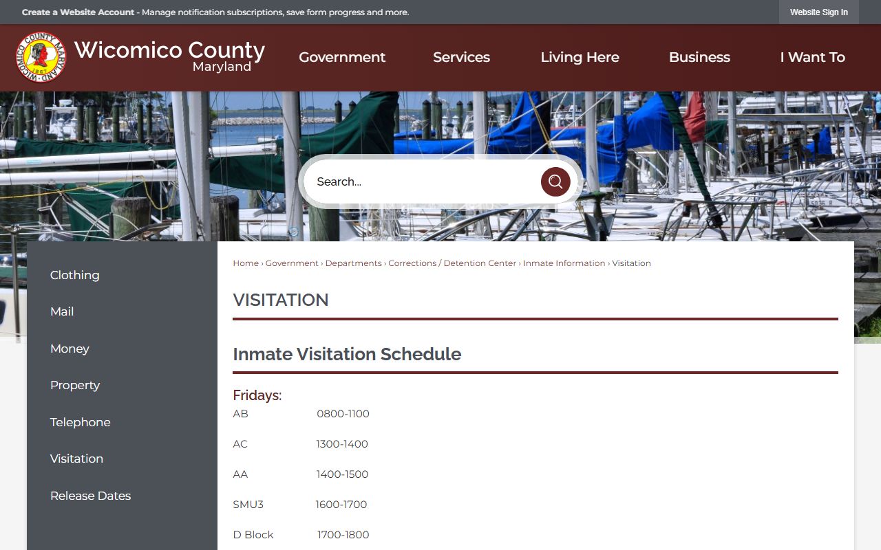 Wicomico County Sheriff visitation page for booking reports